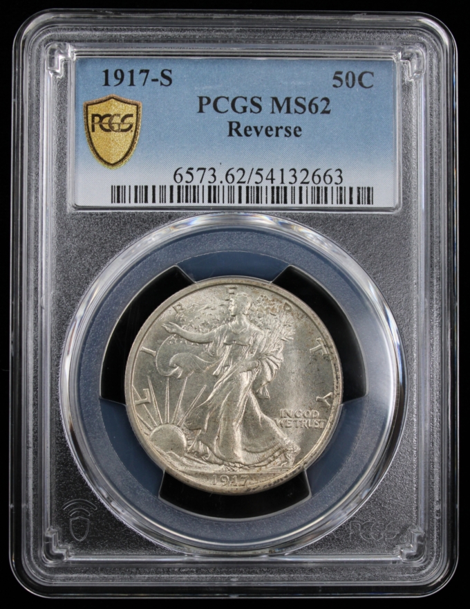 1917-S WALKING LIBERTY HALF DOLLAR 50C PCGS MS62 REVERSE MINTMARK (PQ020)