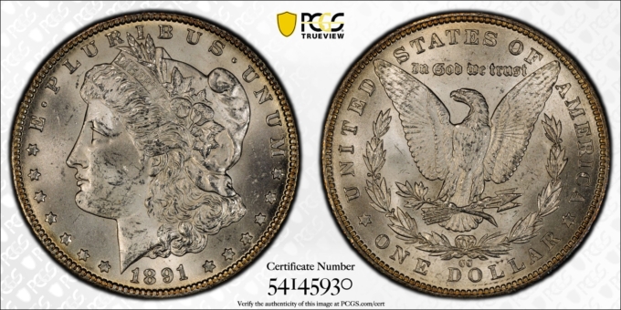 1891-CC MORGAN DOLLAR $1 PCGS MS63 (PQ021)
