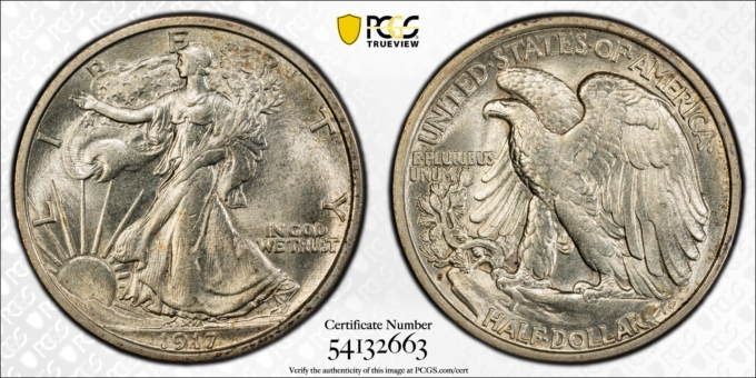 1917-S WALKING LIBERTY HALF DOLLAR 50C PCGS MS62 REVERSE MINTMARK (PQ020)