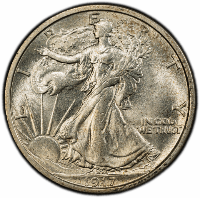 1917-S WALKING LIBERTY HALF DOLLAR 50C PCGS MS62 REVERSE MINTMARK (PQ020)