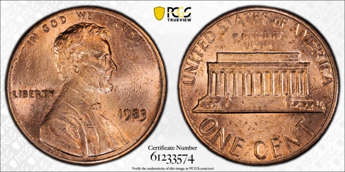 1983 LINCOLN MEMORIAL CENT 1C PCGS MS65RD DDR DOUBLED DIE REVERSE (PQ057)