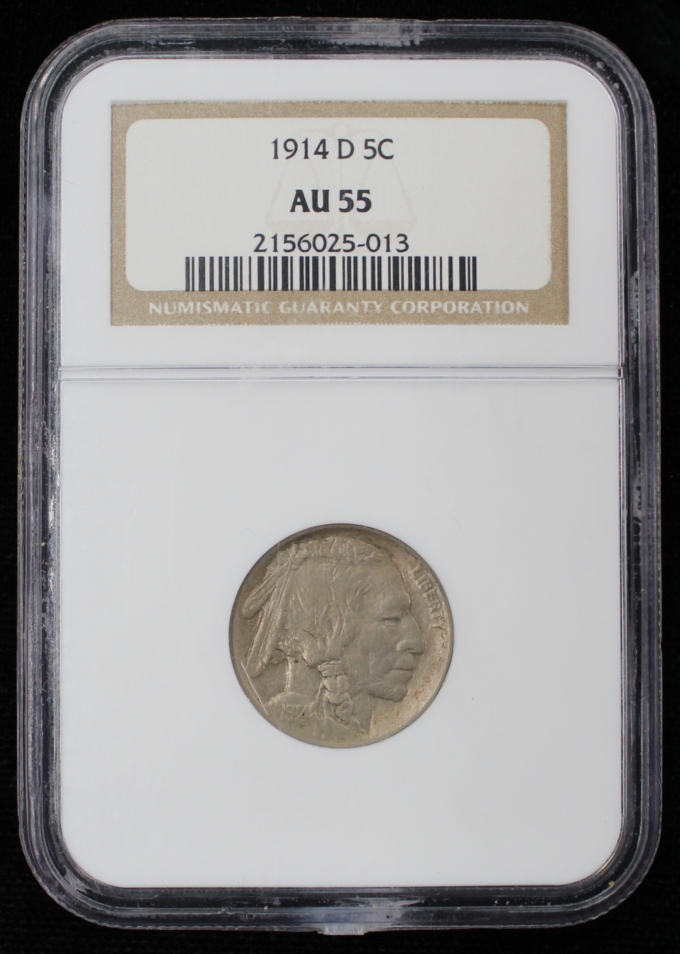 1914-D BUFFALO NICKEL 5C NGC AU55 SEMI KEY DATE (PQ047)