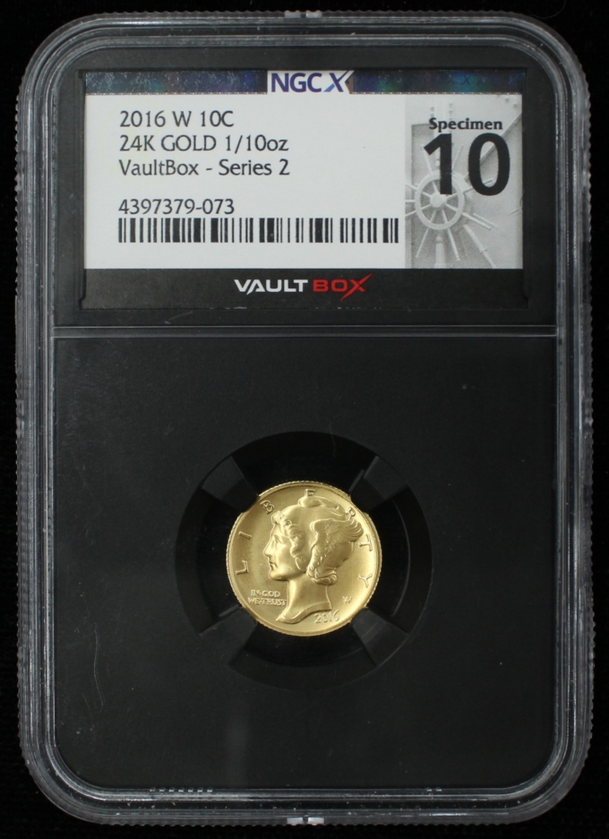2016-W MERCURY DIME CENTENNIAL 10C .9999 1/10TH OZ GOLD NGC X SP10 VAULTBOX 2