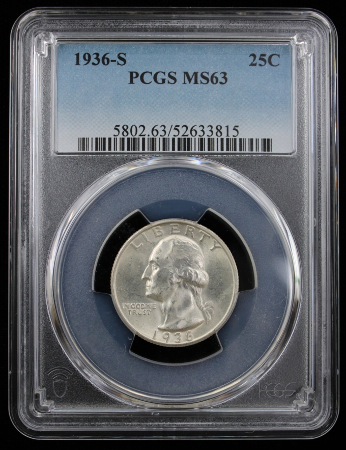 1936-S WASHINGTON QUARTER 25C PCGS MS63 (PQ028)