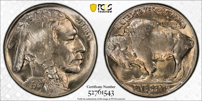 1937-D BUFFALO NICKEL 5C PCGS MS66 (PQ043)