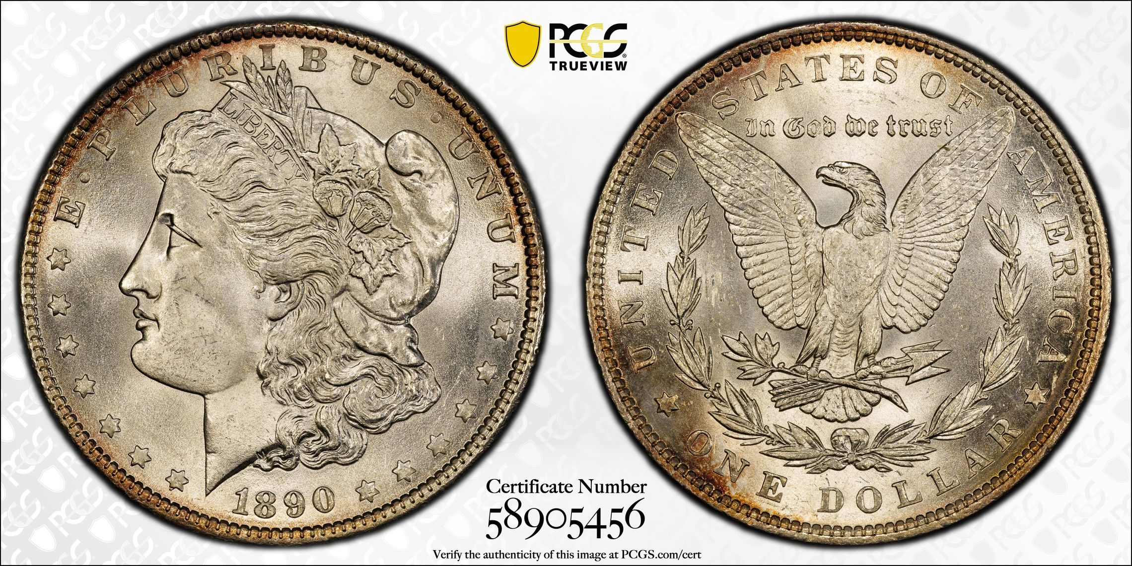 1890 MORGAN DOLLAR $1 PCGS MS66 POP 12+1! (PQ534)